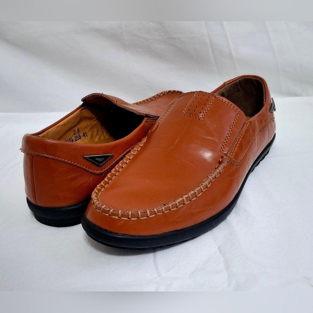 Men's Clohoo British Tan Leather Slip-On Minimalist Driving Loafers Size 8